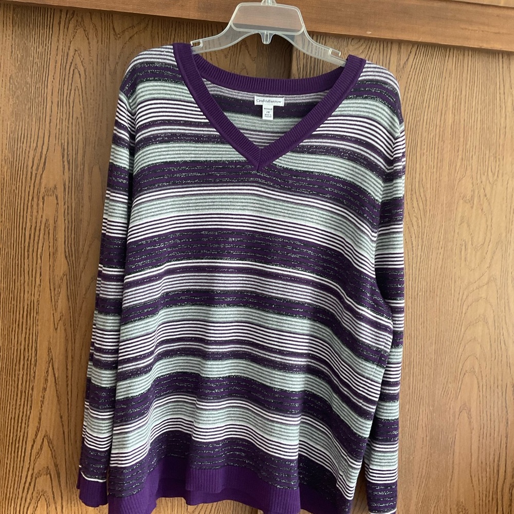 Croft & Barrow Purple and Gray Striped V-Neck Sweater